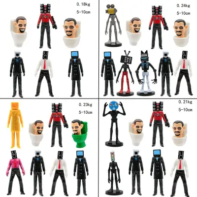 6-9pcs Skibidi Toilet Figure Toy Game Speakerman Bosses Camara Titan TV Man Cartoon Doll Car Decoration Collectible Kids Toys