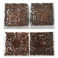 แผ่นไม้แกะสลัก สี่เหลี่ยม45cm แขวนผนัง ติดผนัง ตกแต่งบ้าน Wall Hanging Carved Wood