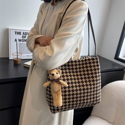 [COD] plaid bag womens large capacity 2022 new fashion spring texture shoulder atmosphere ins tote