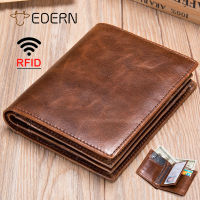 EDERN กระเป๋าสตางค์ผู้ชายหนังแท้กระเป๋าสตางค์ใบสั้นป้องกันแม่เหล็ก RFID ผู้ถือบัตรเครดิตกระเป๋าสตางค์สองพับแปรงกันขโมยคลิปหนีบเงินสำหรับผู้ชาย