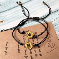 2PC Sunflower Bracelet Daisy Adjustable Woven Bracelet Ladies Bangle Vintage Jewelry Couple Bracelet Lucky Friendship Wholesale