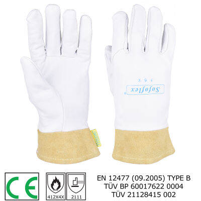 คู่ TIG ถุงมือเชื่อม25ซม. (9.84 ") Goatskin ข้อมือหนังวัวนุ่มถุงมือที่ไวต่อการรับรอง CE WELDAS คุณภาพสูง