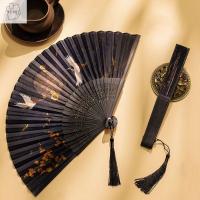 WENQI พัดแบบพกพาพับได้สำหรับการถ่ายภาพในฤดูร้อนไม้ไผ่ Hanfu