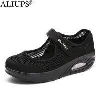 ALIUPS Women Tennis Shoes Breathable Mesh Velcro Height-increasing Non-slip Footwear Outdoor Walk Sneakers Thick Bottom Platform