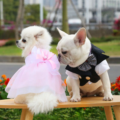 Wedding Party Dog Dress Bowknot Wedding Dress Suit Dog Clothes Best Boy Bridesmaid Girls Pet Costume For Small Medium Dogs Dresses