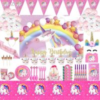 Unicorn Birthday Party Decorations Girls Baby Shower Tableware Cup Plate Tablecloth Backdrop Kids Unicorn Party Supplies Gifts