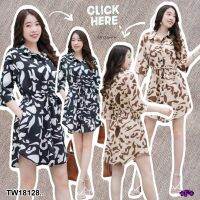 TT18128 เดรสปกเชิ้ต แขน 5 ส่วน พิมพ์ลาย Shirt dress, sleeves, 5 parts, printed ..