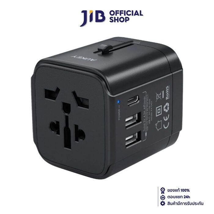 adapter-charger-อะแดปเตอร์-aukey-travel-adapter-wall-charger-with-usb-c-and-usb-a-ports-pa-ta01-black