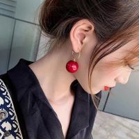 Red Pearl Hoop Earrings Korean Style Large Temperament Net Red Simple Earrings Jewelry Christmas Trend Vintage Fashion