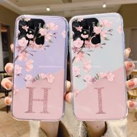 Redmi 10C 10 C Case Pink Flowers Initial Letter Cute Fundas Cover Alphabet Transparent Soft TPU Phone Case For Xiaomi Redmi 10C