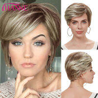 HANNE Mix Brown And Blonde High Temperature Synthetic Hair Hand Made Top Wig Heat Resistant African American Short Wig