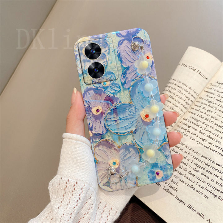 เคสภาพวาดความคิดสร้างสรรค์-ins-สำหรับ-realme-c55-realme-c55nfc-10t-5g-เคสโทรศัพท์นิ่มประดับพลอยเทียมบลูเรย์ลายดอกไม้น่ารัก-realme10t-5g-2023สร้อยข้อมือคริสตัลซิลิโคนฝาครอบกันกระแทก-realmec55-nfc