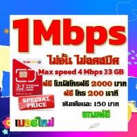 ✅โปรเทพ 1 mbps ไม่อั้นไม่ลดสปีด Max speed 4 mbps มีโทรฟรีทุกเครือข่ายโบนัส2000+200นาที แถมฟรีเข็มจิ้มซิม✅