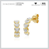 Gemondo ต่างหูเงินแท้ 925 ชุบทองคำสี 18K ประดับเพชร (Diamond) ดีไซน์ทรงหัวใจเรียง