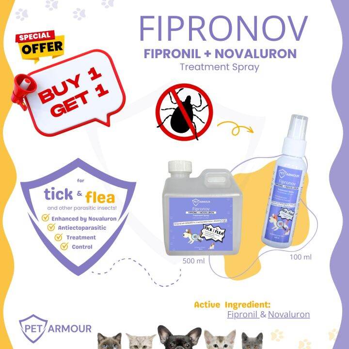 Pet Armour FIPRONOV Fipronil + Novaluron treatment for ticks & fleas