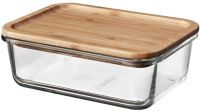 กล่องเก็บอาหารพร้อมฝาปิด, สี่เหลี่ยมผืนผ้า แก้ว/ไม้ไผ่1.0 ลิตร (Food container with lid, rectangular glass, glass bamboo, 1.0 l)