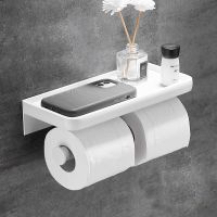 White Double Toilet Paper Holder Wall Mounted Bathroom Accessories Black Toilet Paper Roll Holder Storage Phone Rack with Shelf Toilet Roll Holders