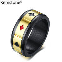 Kemstone แฟชั่นโป๊กเกอร์ 8 มิลลิเมตรสแตนเลสแหวนปั่นผู้ชายเครื่องประดับของขวัญ