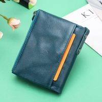 Contacts Genuine Leather Wallet Women Coin Pocket Double Zipper Card Holder Money Bags Fashion Ladies Small Purses Mini Wallet