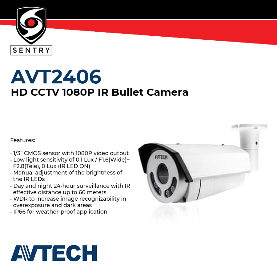 AVTECH AVT2406 1080P HD CCTV telecamera CCTV IR Bullet con lente motorizzata 