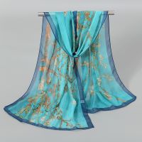 New Luxury Brand Silk Chiffon Scarf Women Van Gogh Oil Painting Apricot Shawls and Wraps Fashion Hair Tie Headband Bandana Hijab