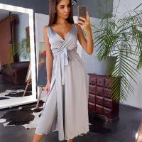 Moarcho Sexy Party Dress Sling Bandage Vintage High Split Mid-Length Sleeveless Satin Long Dress 2021 Fashion Elegant Vestidos