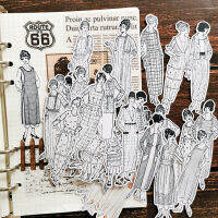 58pcs Vintage Black White Lady Stickers Travel Junk Journal Craft Paper Scrapbooking Craft Diary Album TN Decorative