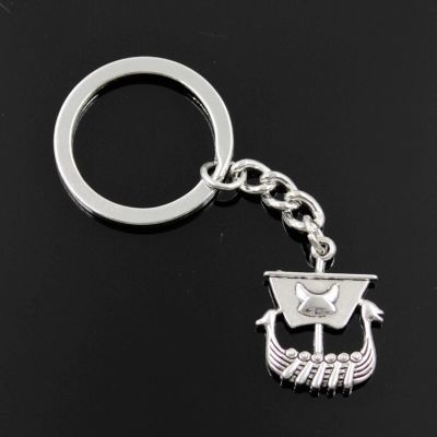 New Fashion Men 30mm Keychain DIY Metal Holder Chain Vintage Viking Ship Boat 26x21mm Silver Color Pendant Gift Key Chains