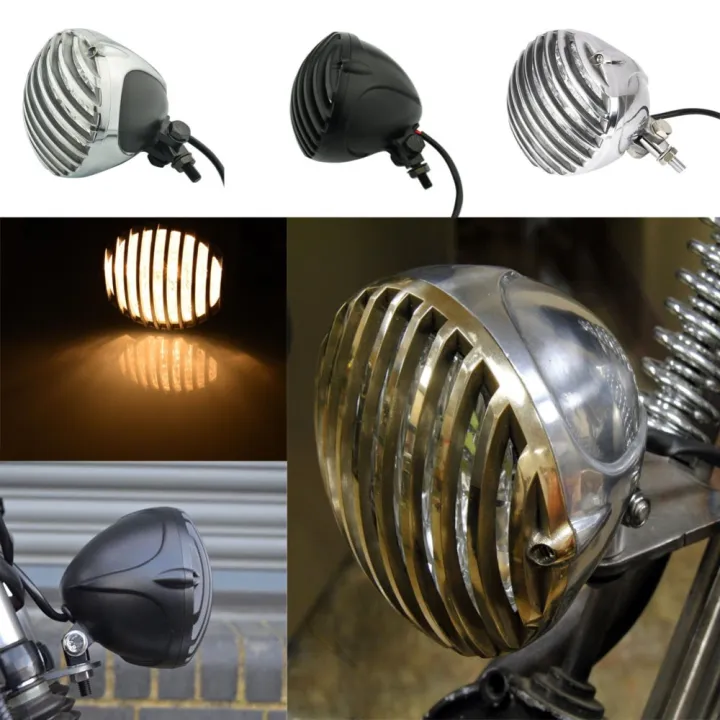 New Motorcycle Headlamp 5 quot; Cage Scalloped Finned Retro Headlight