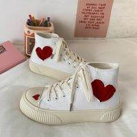 COD DSFGERERERER 2022 Fashion White Canvas Shoes Designed For Women Love High-Top Thick-Soled Sneakers Casual Womens