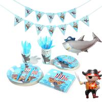 Pirate Shark Theme Birthday Decoration Disposable Cutlery Paper Cup Paper Plate Paper Towel Birthday Party Supplies Baby Shower