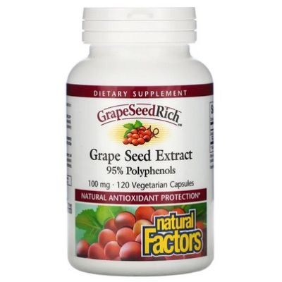 ตรงปก ของแท้ นำเข้า แท้ 100% 120 เม็ด สารสกัดเมล็ดองุ่น Natural Factors GrapeSeedRich Grape Seed Extract 100 mg 120 เม็ด (exp.03/25)