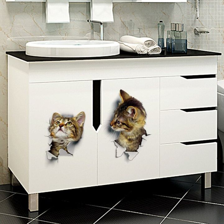 sale-nancarenko1977-สติกเกอร์ติดผนังรูปแมว-3d-สติกเกอร์ติดห้องน้ำดูสดใสรูปสุนัขภาพสัตว์ในห้องน้ำสติ๊กเกอร์ไวนิลติดผนังโปสเตอร์ติดผนัง