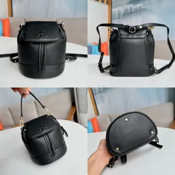 NWT Tory Burch THEA Mini Bucket Pebble Leather Backpack BLACK 137409