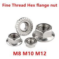 5/10pcs Fine Thread M6 M8 M10 M12 DIN6923 304 A2-70 Stainless Steel Hexagon Hex Serrated Lock Spinlock Flange Nut Nails  Screws Fasteners