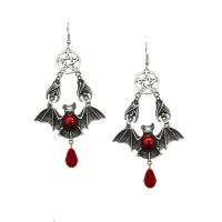 Vintage Silver Halloween Pentagram Mythological Creature แวมไพร์สีแดงจี้รูปค้างคาวต่างหูรูปหยดน้ำ Gothic Victorian เครื่องประดับ