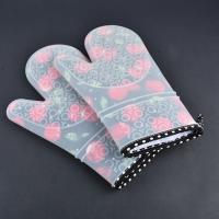 2pc Silicone Kitchen Gloves Heat Resistant Oven Mitts Thicker Silicone Cooking Glove Microwave Oven Kitchen Print Gloves