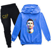 Cristianos Ronaldos เสื้อกันหนาวมีฮู้ดสำหรับเด็ก + กางเกงขายาวสีดำชุด PH1956A 2ชิ้นขนาด100-170