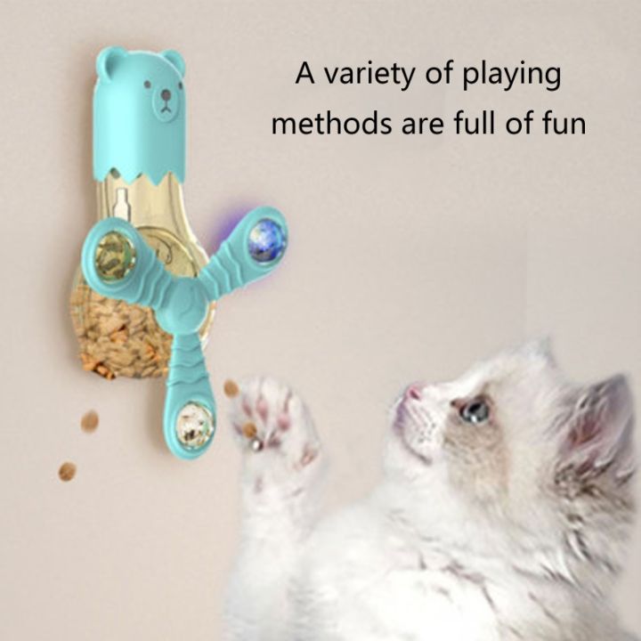สำหรับแมวของเล่นอินเตอร์แอคทีหมุนพัดลมตู้อาหารสัตว์เลี้ยง-iq-ถือว่ารั่วของเล่นที่มีสติกเกอร์ตะขอช่วยเหลือแมวสุนัขออกกำลังกาย