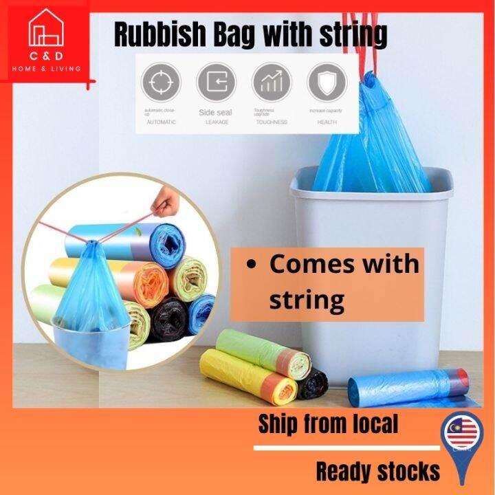 Plastic Garbage Bag With String Rubbish Bag Plastik Beg Sampah With Rope Drawstring Office