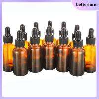 BETTERFORM 12Pcs 1ออนซ์คะ ขวดหยดขวด 30มล. ภาชนะเปล่าใส่ของ กันรั่วซึม ขวดแก้วสีเหลืองอำพัน น้ำมันหอมระเหย