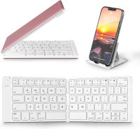 Samsers Foldable Bluetooth Keyboard - Portable Wireless Full Size Keyboard (Sync Up to 3 Devices), Ultra-Slim Aluminum Travel Folding Keyboard for iPhone iPad Mac Android Windows iOS, White &amp; Pink Rose Pink