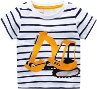 Toddler Boy T Shirts Summer Cartoon Pattern Striped Tees Fashion Round Neck Tops Kids Casual Summer Clothes for Boys