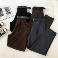 2021 Korean Office Lady Work Leisure Suit Pants Solid High Waist Casual Trousers Women With Sashes Ankle-Length Harem Pants 2105