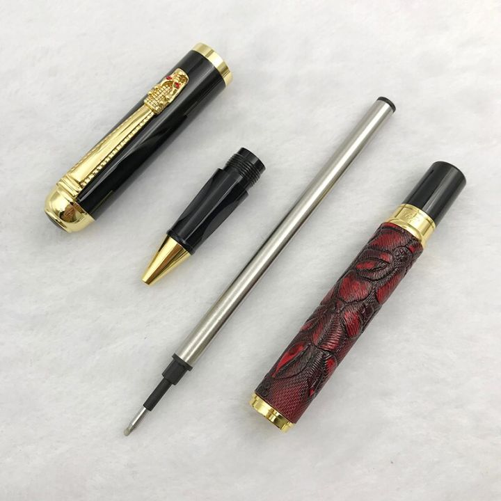 jinhao-dragon-rollerball-pen-gift-high-end-gold-dragon-clip-black-ink-refill-0-7mm-red-brown-emboss-ballpoint-pens-with-cap-1pc-pens