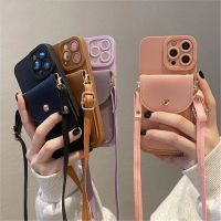 กระเป๋าสตางค์หนังCrossbodyสายคล้องคอLanyardเคสโทรศัพท์สำหรับiPhone 14 11 12 13 Pro Max Luxury Cardผู้ถือ