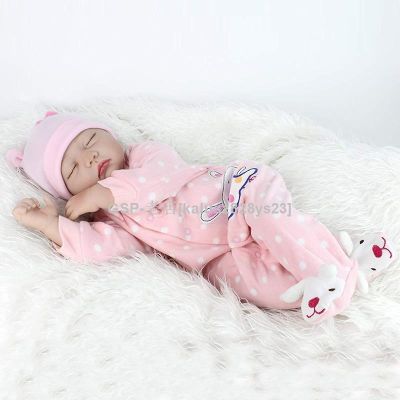 hot！【DT】☇✼  55CM Bebe Reborn Baby Sleeping Lifelike Soft Silicone Real Weighted Rooted Hair