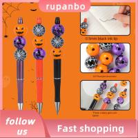 RUPANBO039392692ปากกาลูกฟักทอง3ชิ้นแบบหมุนได้ DIY เครื่องเขียนสำนักงานสร้างสรรค์ปากกาเป็นกลางวันฮาโลวีน