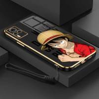 เคสสำหรับ Vivo X60 Pro Vivo X60 Vivo X60 Pro Plus สุดหรูการ์ตูน OnePiece Luffy เคสป้องกันโทรศัพท์ขอบชุบฝาครอบซิลิโคนนิ่มพร้อมฟรีสายคล้อง