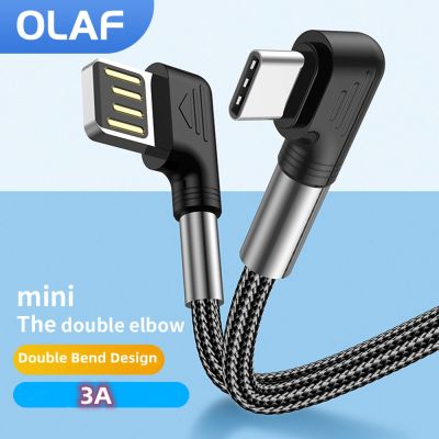 Olaf USB Type C Cable for Xiaomi POCO f3 Samsung S20 S21 Fast Charging USB C Cable 90 Degree elbow 3A Gaming Cable USB Type C Docks hargers Docks Char
